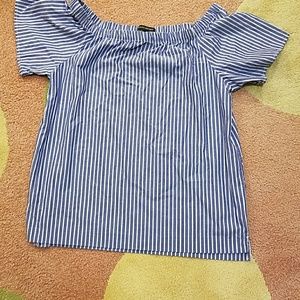 Blue white stripe off the shoulder top  szM